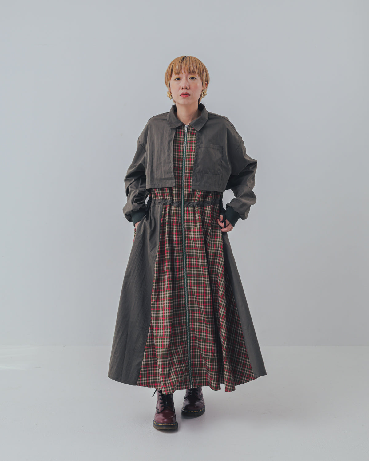 チェックzipperジャケットワンピース   ladies [352-0101-2]