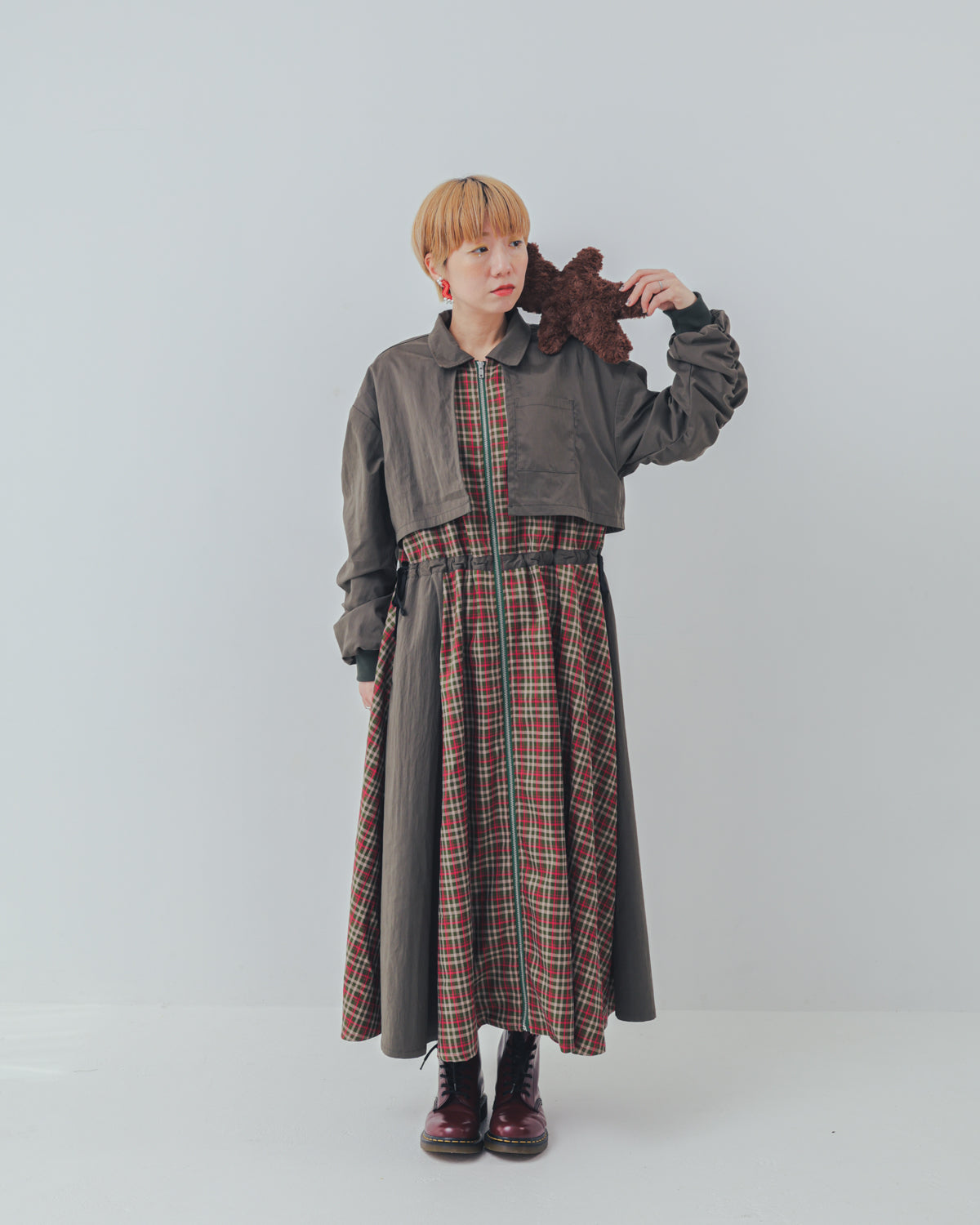 チェックzipperジャケットワンピース   ladies [352-0101-2]