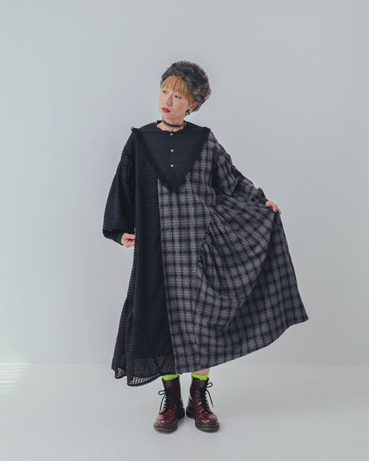 2ピースモノトーンチェック柄ワンピース  ladies [352-0104-2]