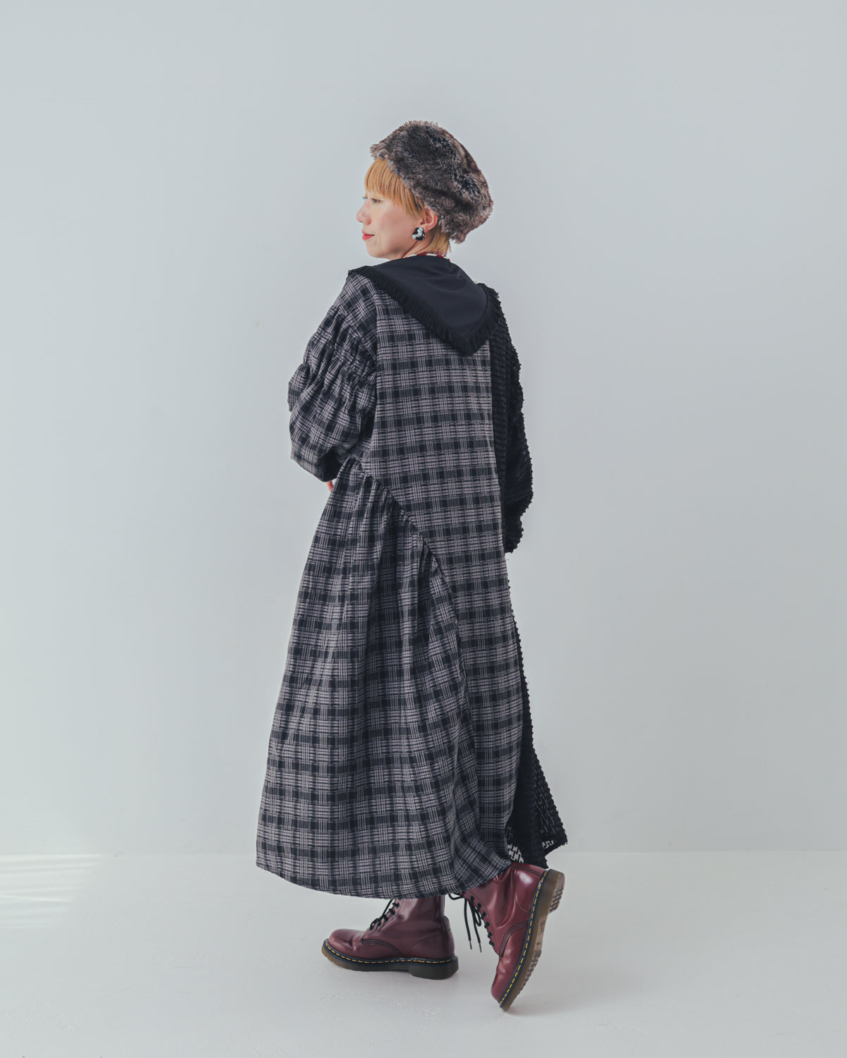 2ピースモノトーンチェック柄ワンピース  ladies [352-0104-2]