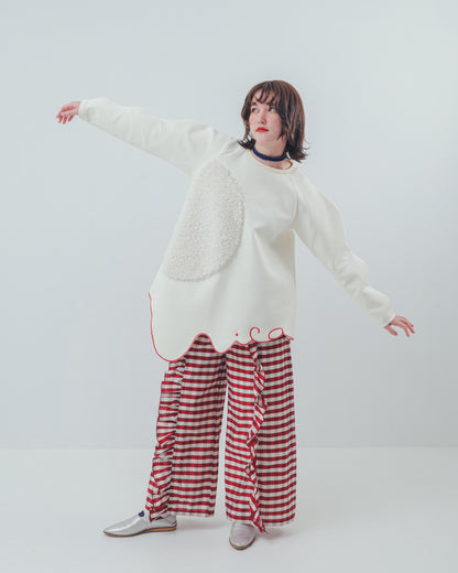 ブロックチェックフリルワイドパンツ  ladies  [352-0901-2]