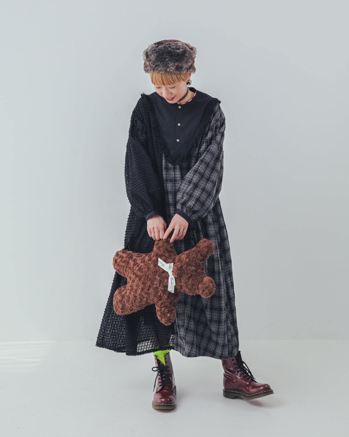 2ピースモノトーンチェック柄ワンピース  ladies [352-0104-2]