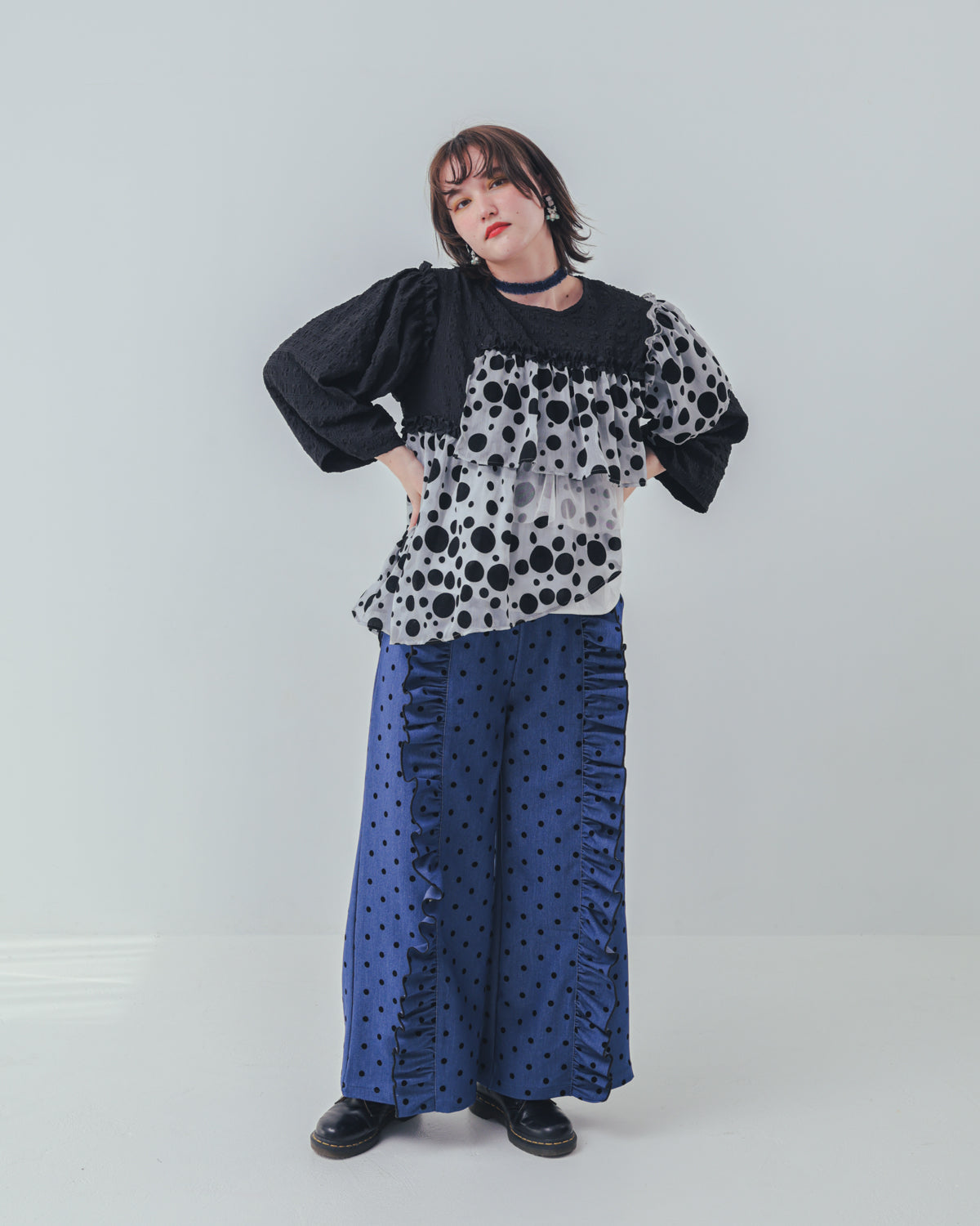 シャワードットレイヤードブラウス  ladies  [352-0604-2]