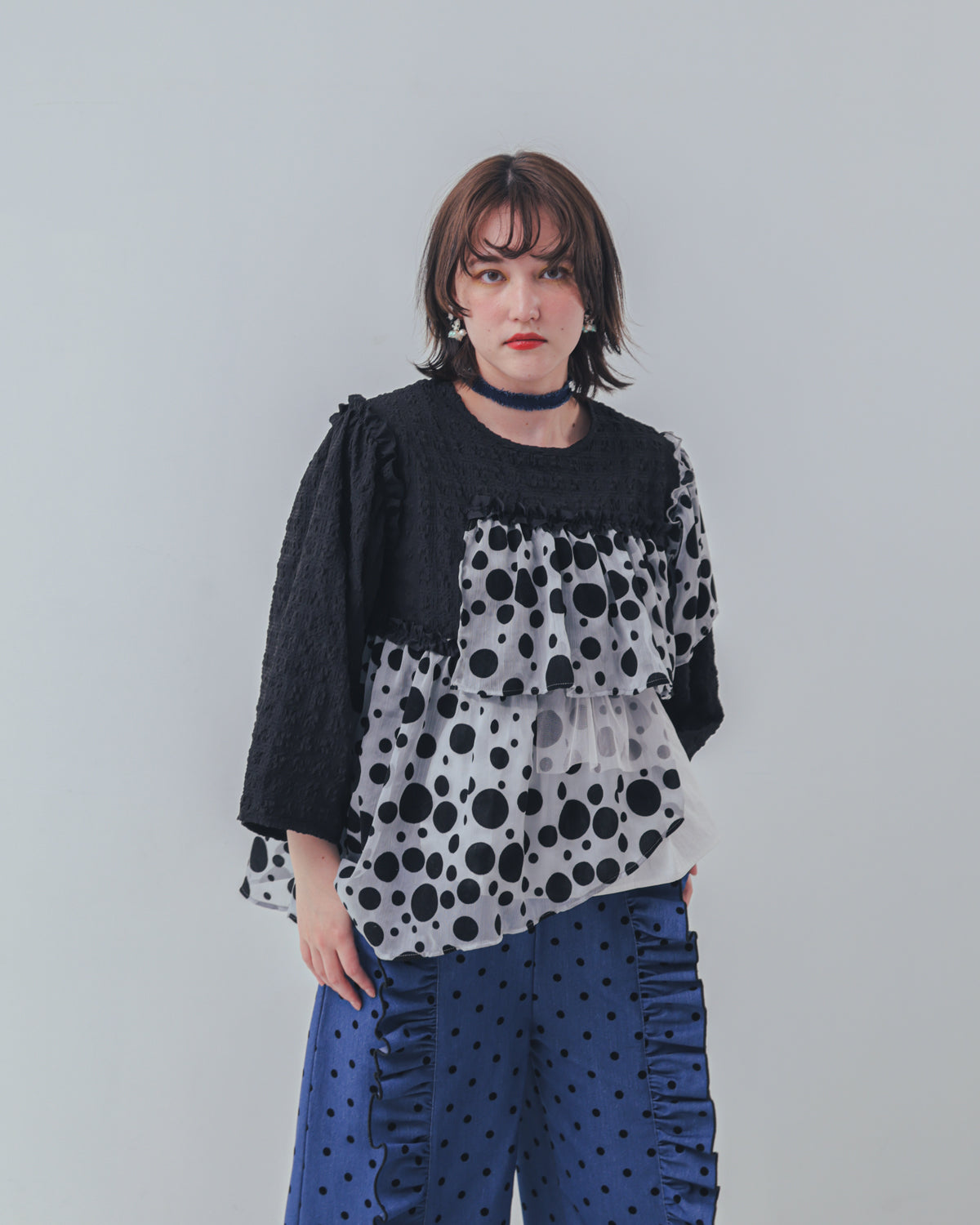 シャワードットレイヤードブラウス  ladies  [352-0604-2]