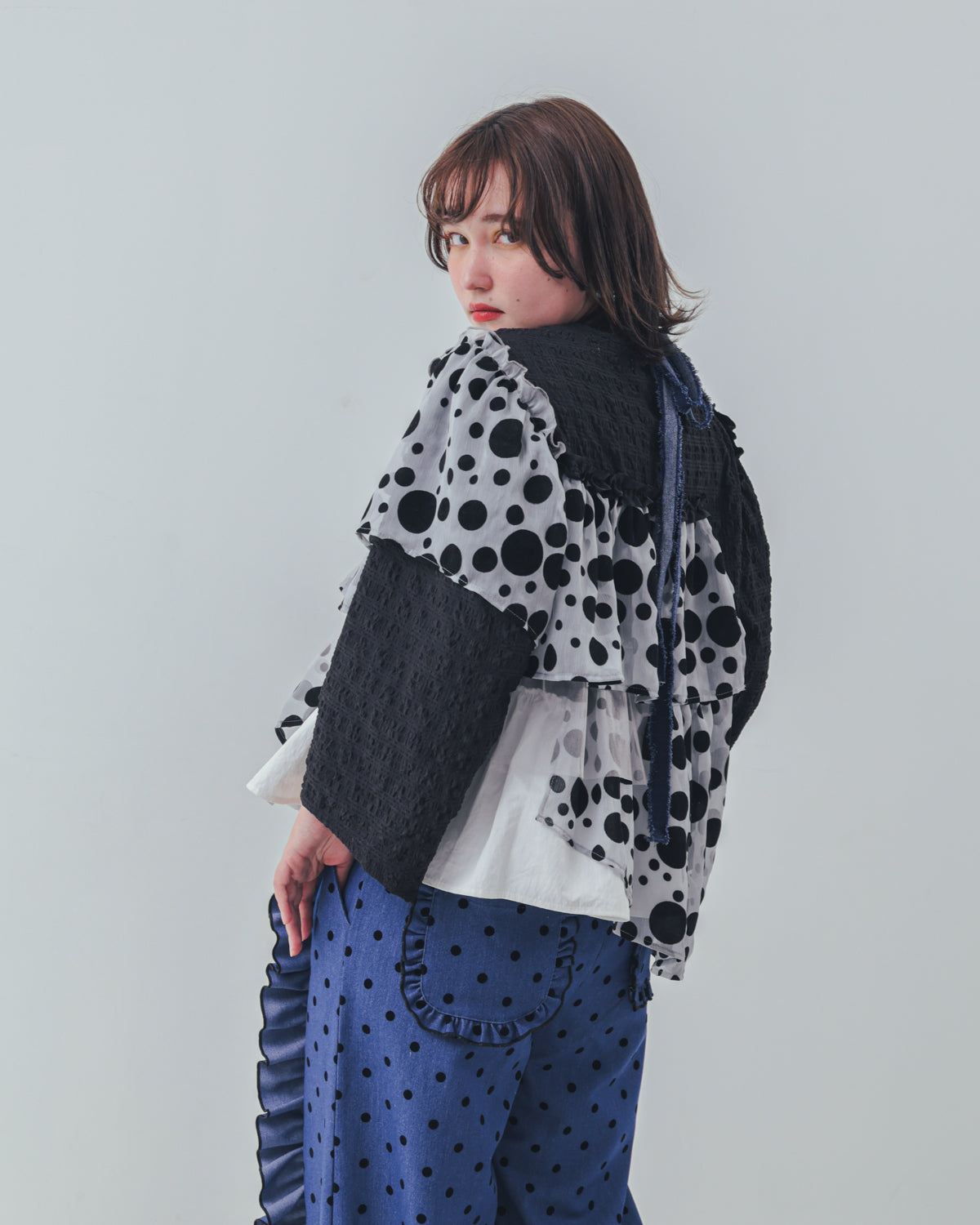 シャワードットレイヤードブラウス  ladies  [352-0604-2]