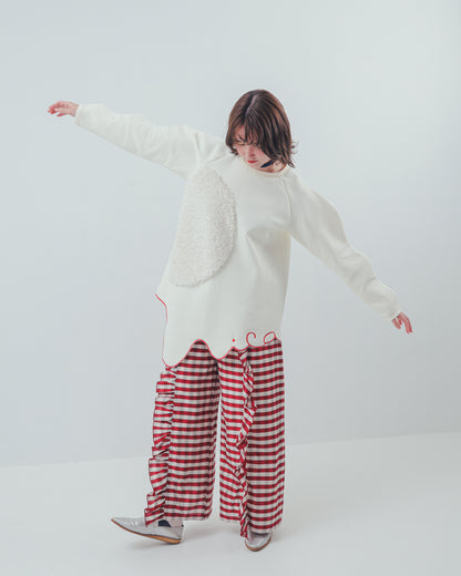 ブロックチェックフリルワイドパンツ  ladies  [352-0901-2]