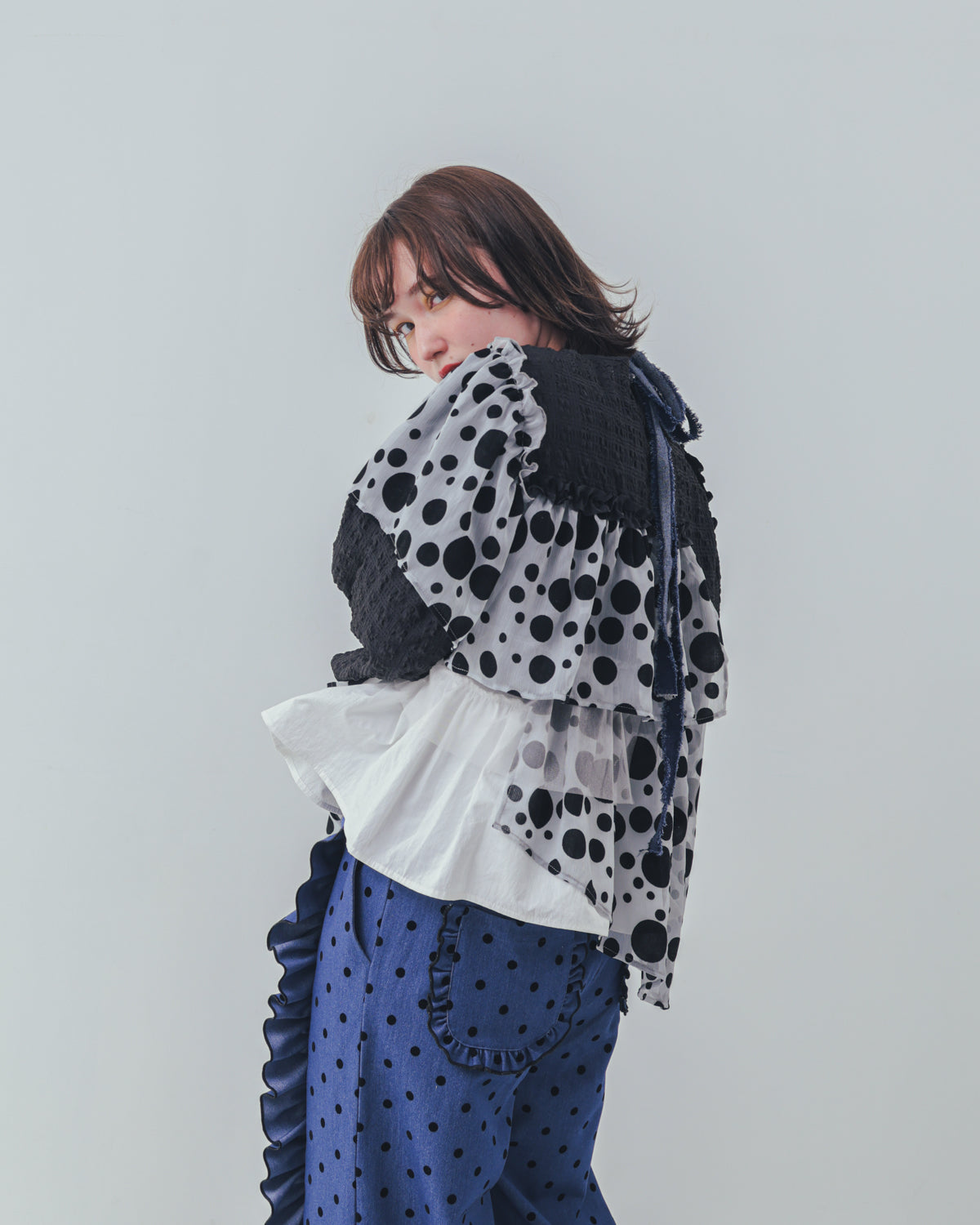 シャワードットレイヤードブラウス  ladies  [352-0604-2]