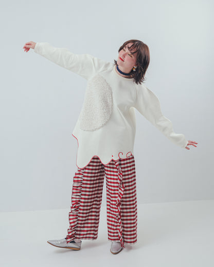 ブロックチェックフリルワイドパンツ  ladies  [352-0901-2]