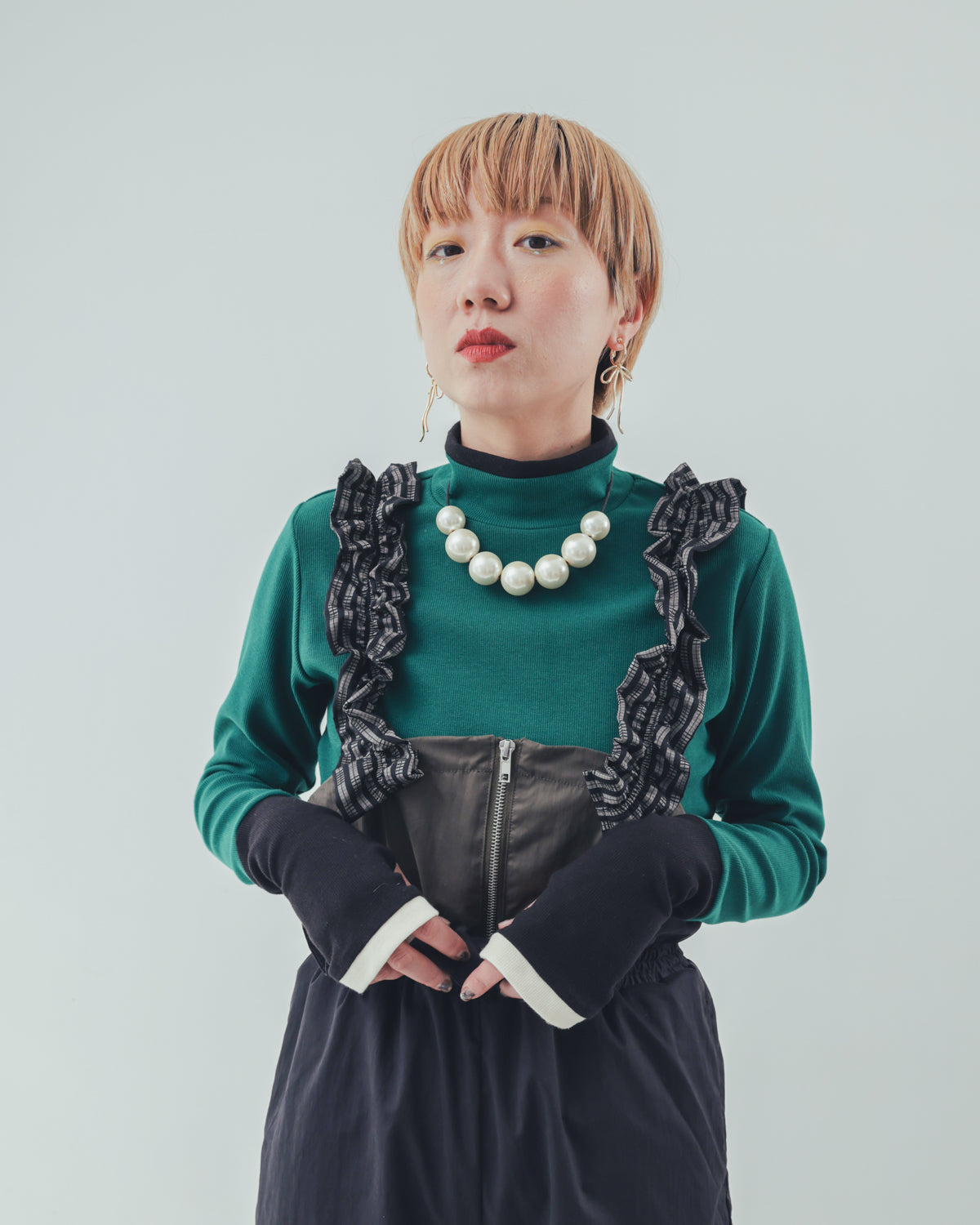 配色フィンガーハイネックtee  ladies   [352-1403-2]