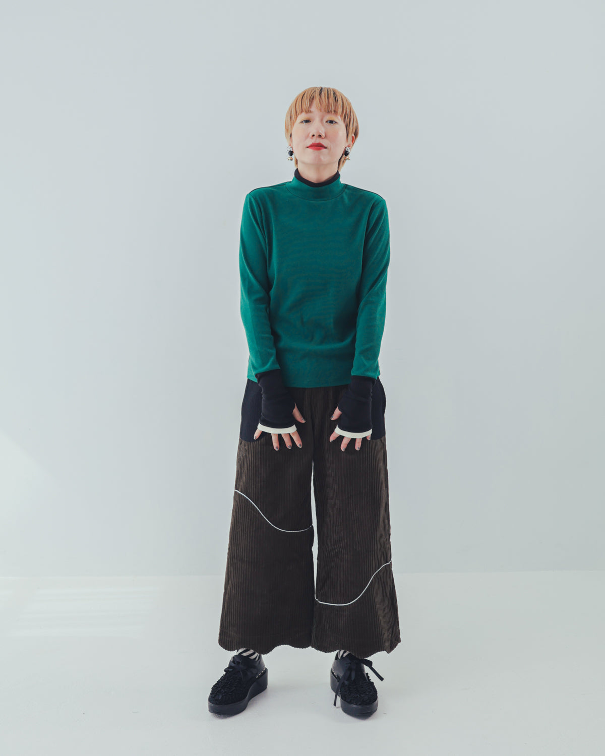 配色フィンガーハイネックtee  ladies   [352-1403-2]