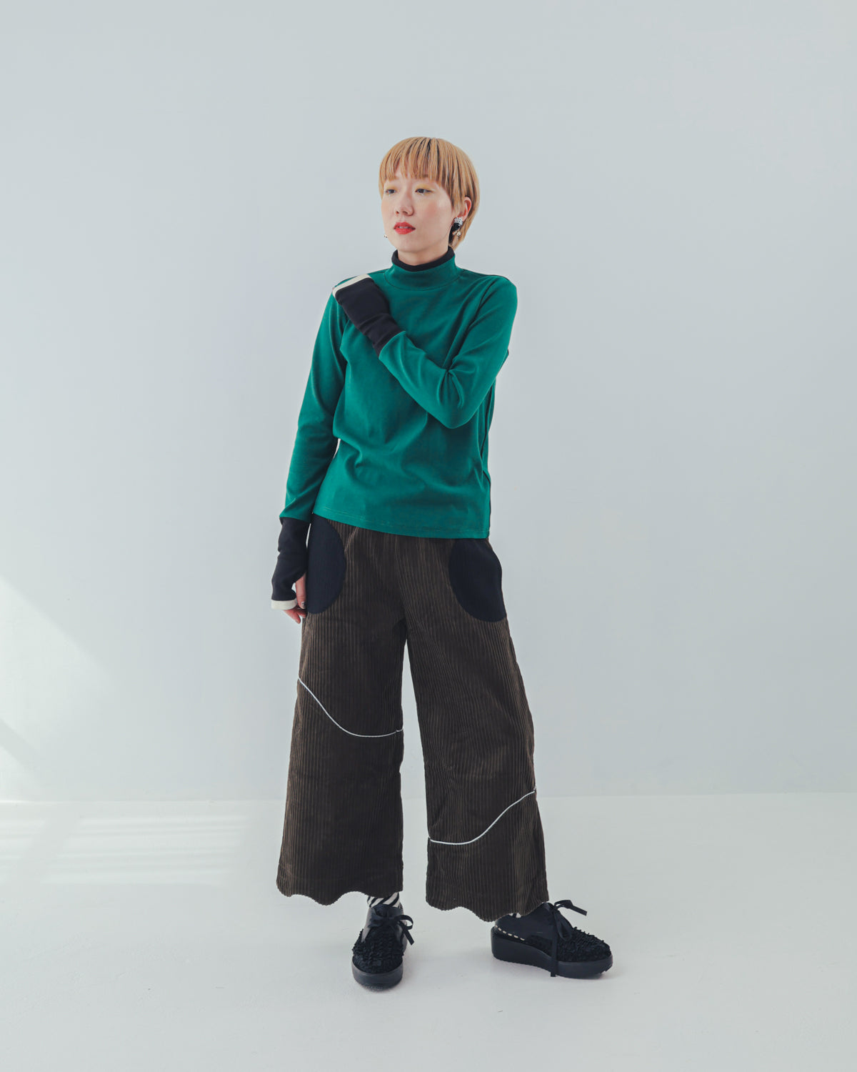 配色フィンガーハイネックtee  ladies   [352-1403-2]