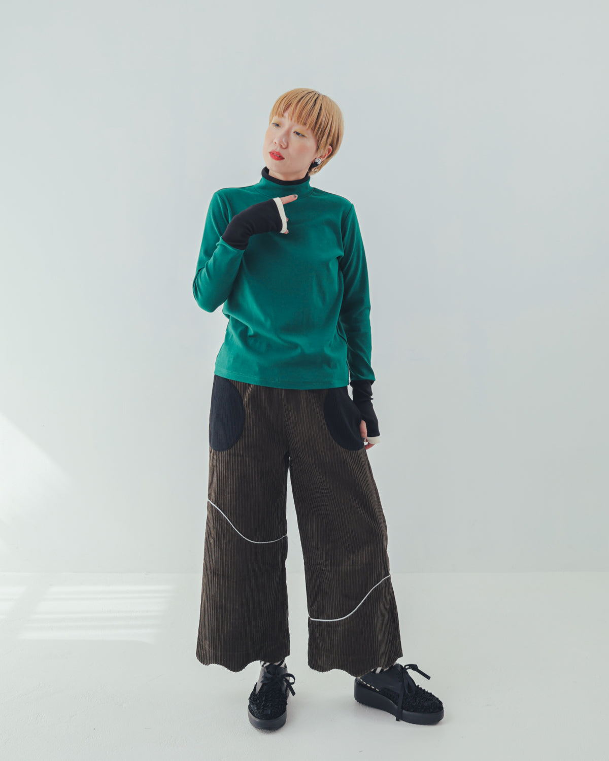 配色フィンガーハイネックtee  ladies   [352-1403-2]