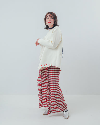 ブロックチェックフリルワイドパンツ  ladies  [352-0901-2]