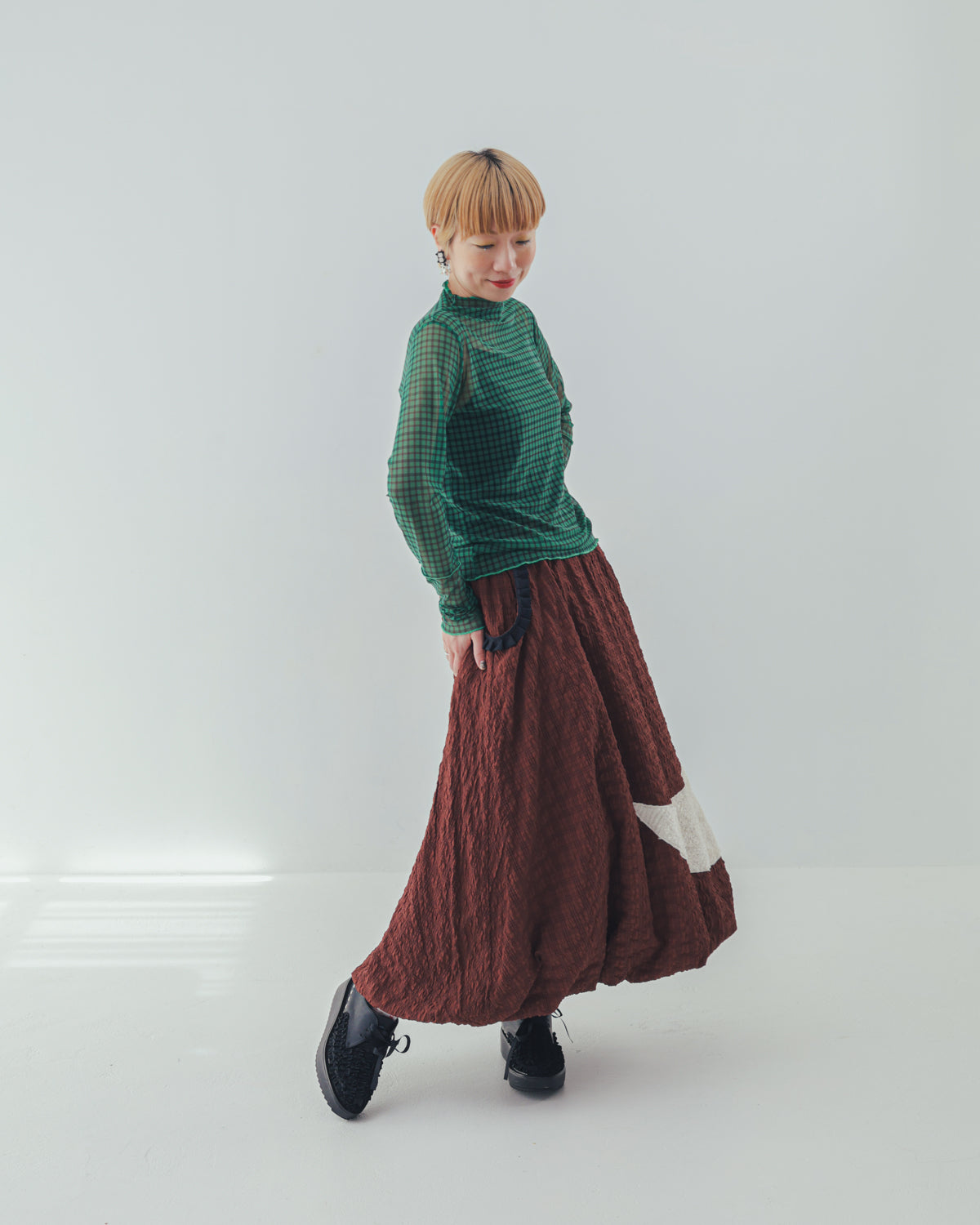 チェック柄シアーカットソー  ladies  [352-1401-2]