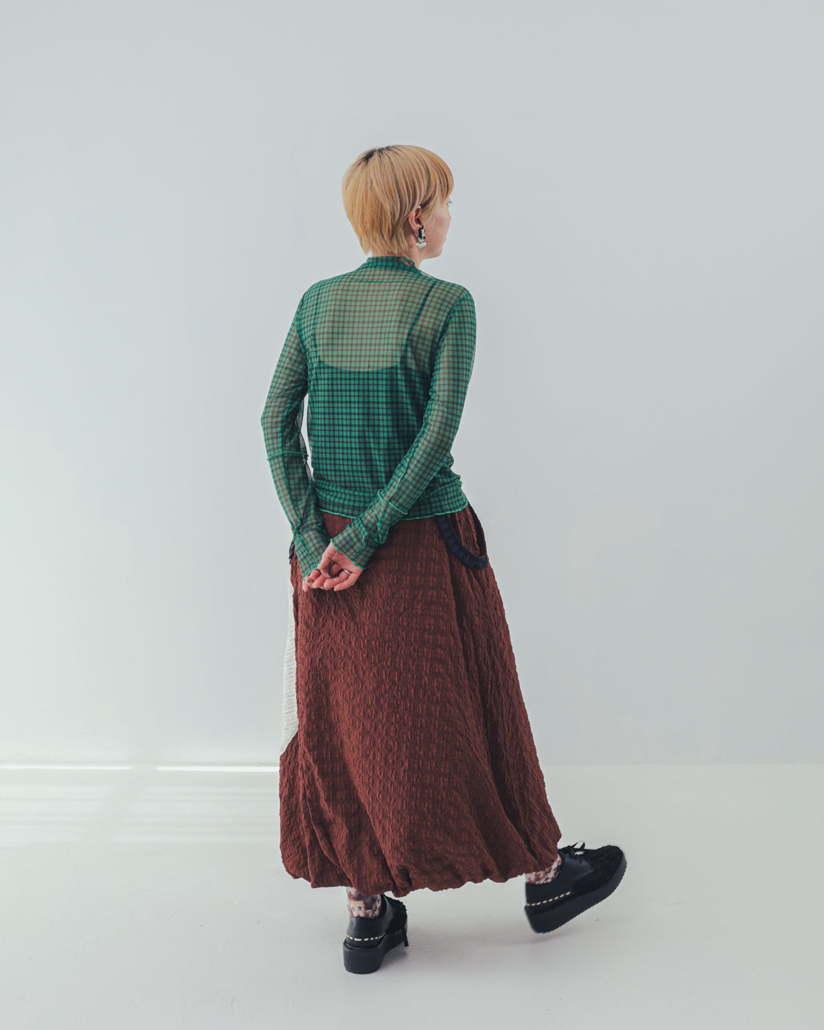 チェック柄シアーカットソー  ladies  [352-1401-2]