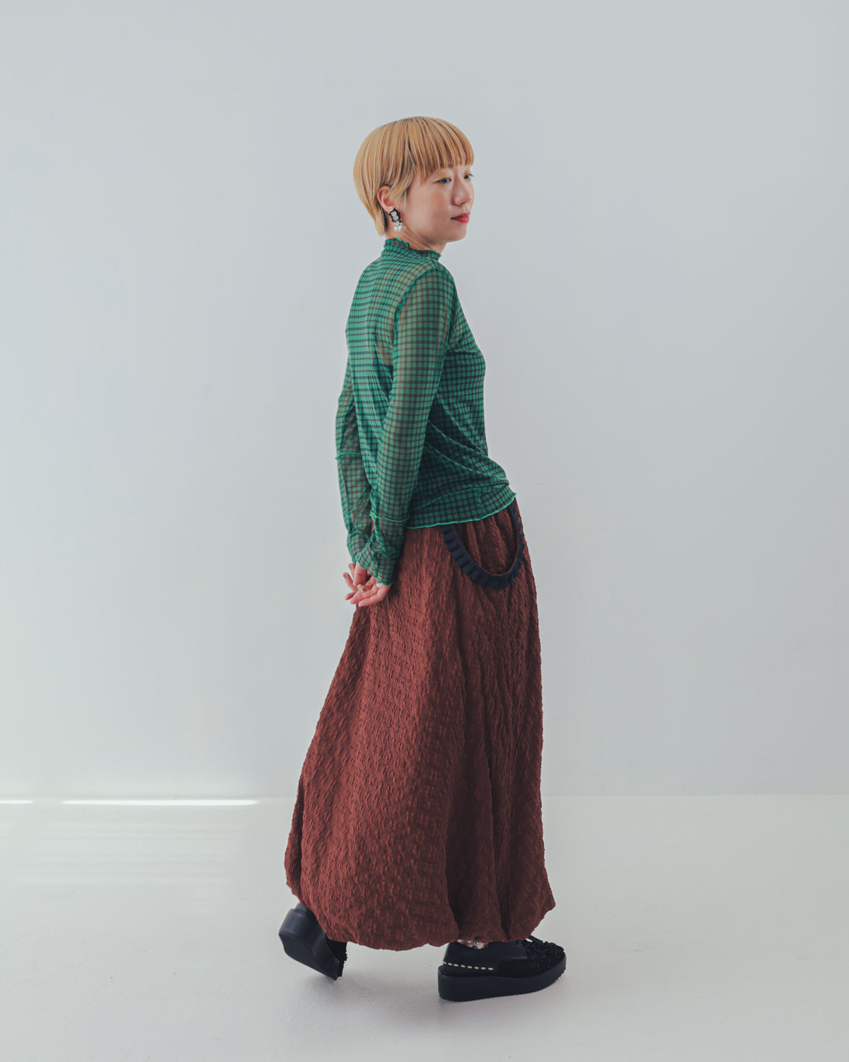 チェック柄シアーカットソー  ladies  [352-1401-2]