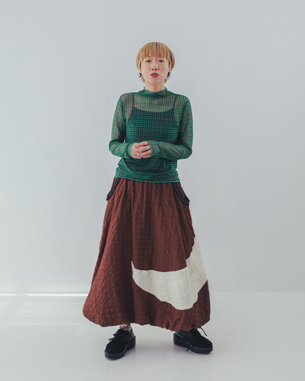 チェック柄シアーカットソー  ladies  [352-1401-2]