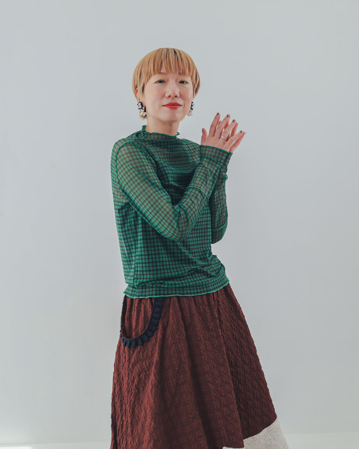 チェック柄シアーカットソー  ladies  [352-1401-2]
