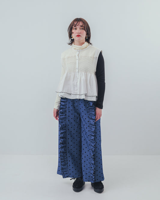 フロッキードットフリルワイドパンツ  ladies   [352-0903-2]