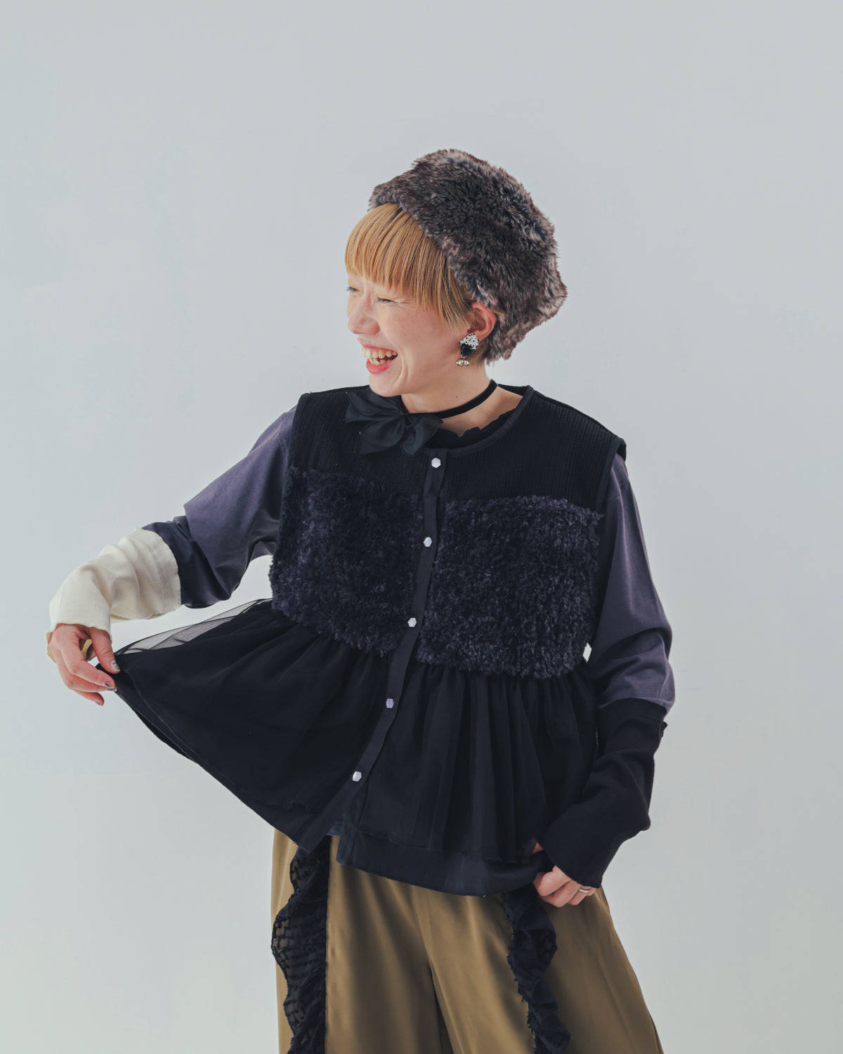 ファーニットフリルベスト ladies    [352-0301-2]