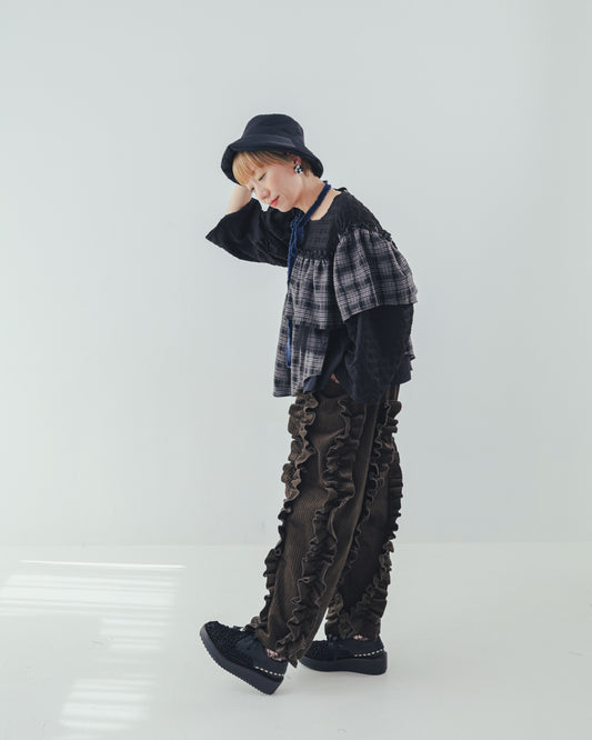 コーデュロイアシメフリルパンツ ladies   [352-0909-2]