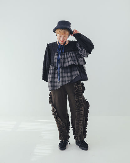 コーデュロイアシメフリルパンツ ladies   [352-0909-2]