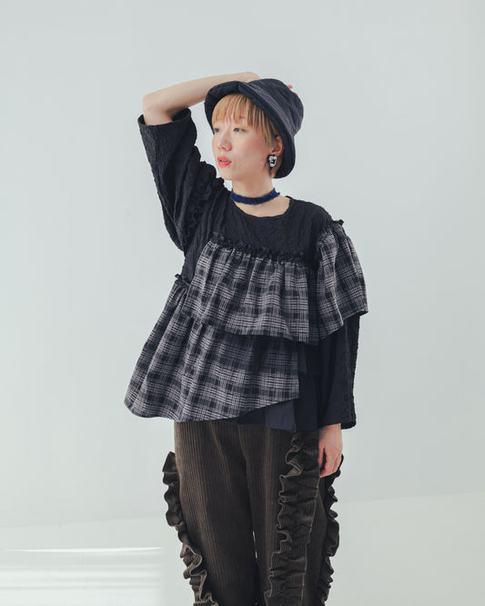 チェックレイヤードブラウス  ladies  [352-0603-2]