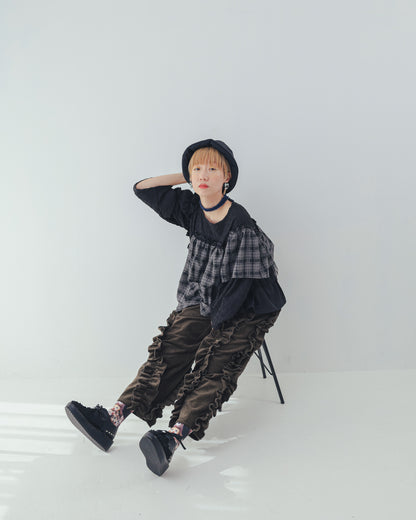 コーデュロイアシメフリルパンツ ladies   [352-0909-2]