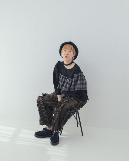 コーデュロイアシメフリルパンツ ladies   [352-0909-2]