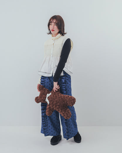 フロッキードットフリルワイドパンツ  ladies   [352-0903-2]