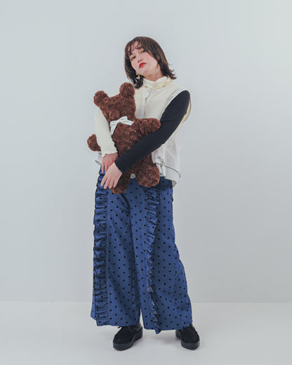 フロッキードットフリルワイドパンツ  ladies   [352-0903-2]