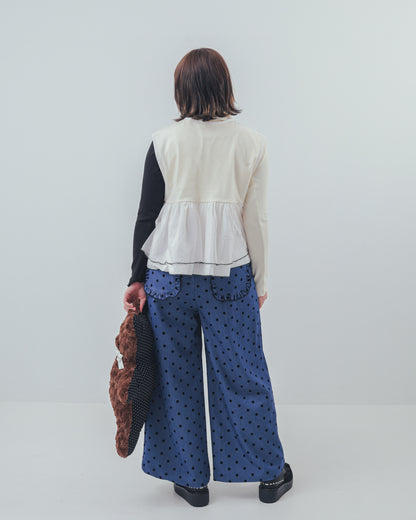 フロッキードットフリルワイドパンツ  ladies   [352-0903-2]