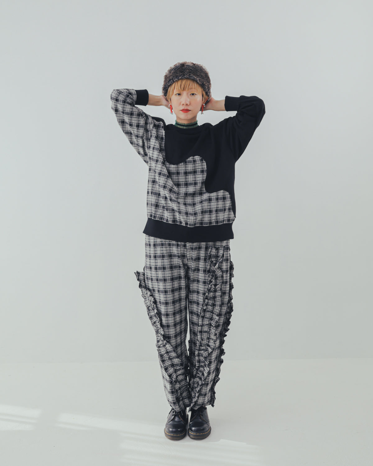 チェックアシメフリルパンツ ladeis  [352-0908-2]