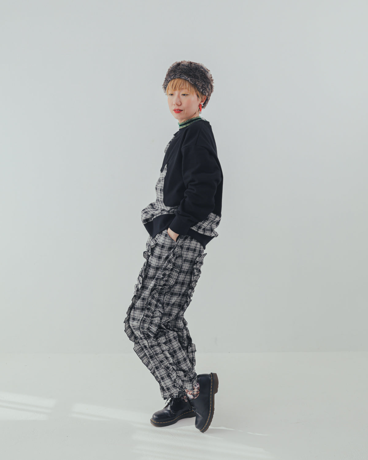 チェックアシメフリルパンツ ladeis  [352-0908-2]