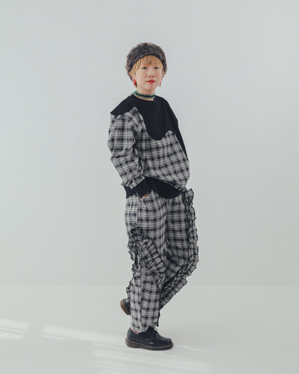 チェックアシメフリルパンツ ladeis  [352-0908-2]