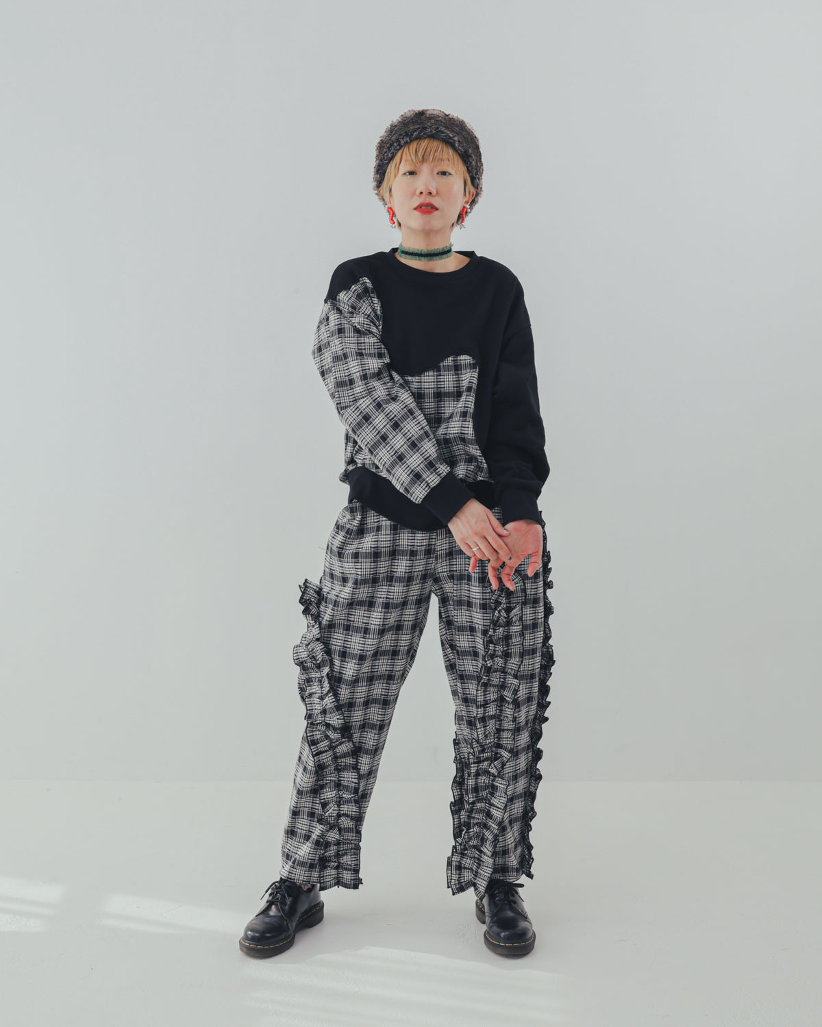 チェックアシメフリルパンツ ladeis  [352-0908-2]