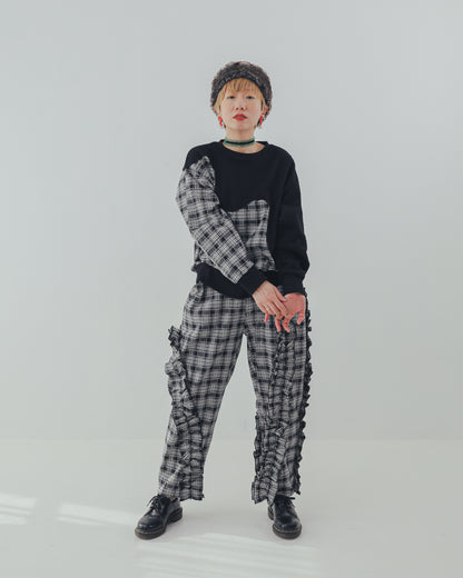 チェックアシメフリルパンツ ladeis  [352-0908-2]