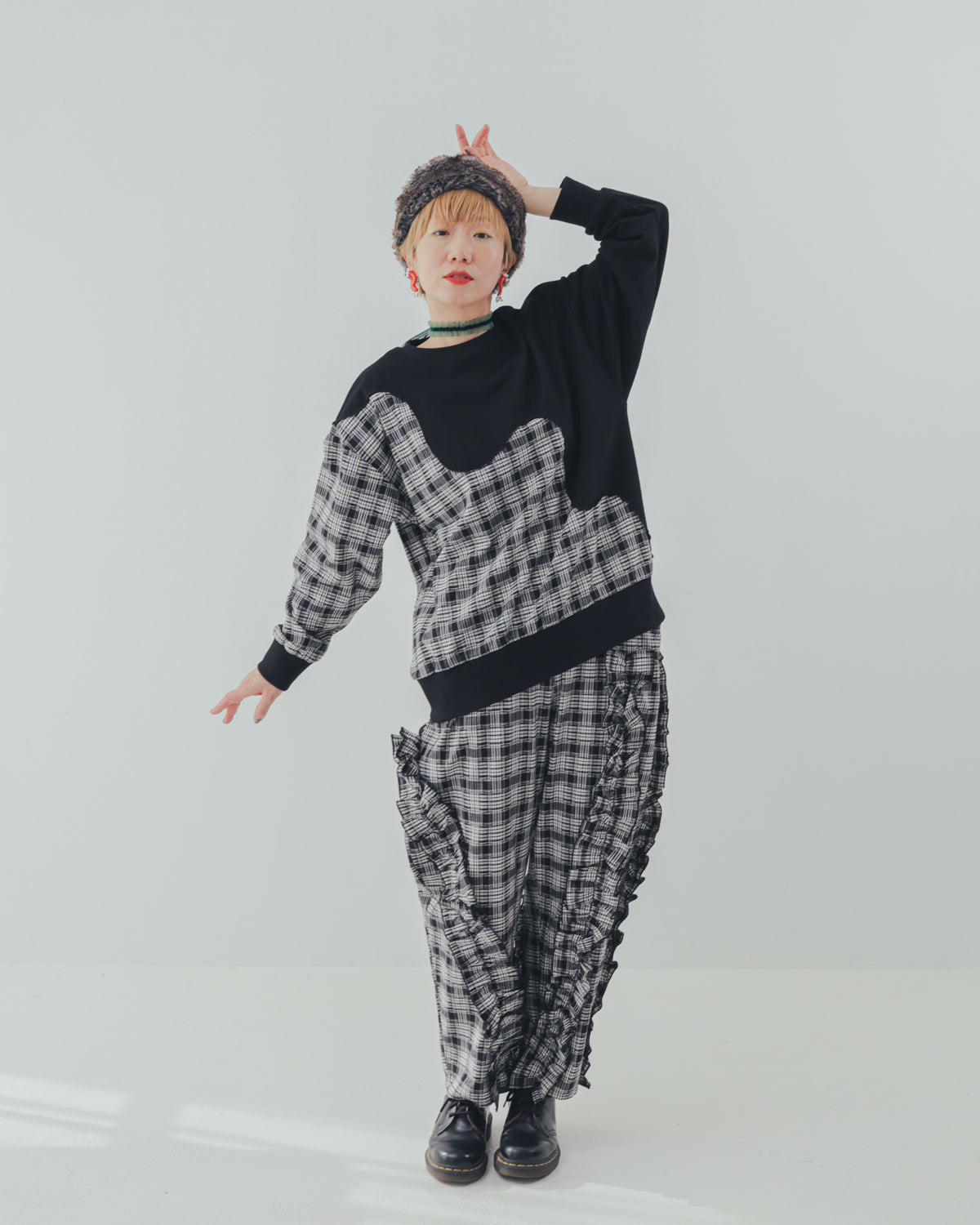 チェックアシメフリルパンツ ladeis  [352-0908-2]