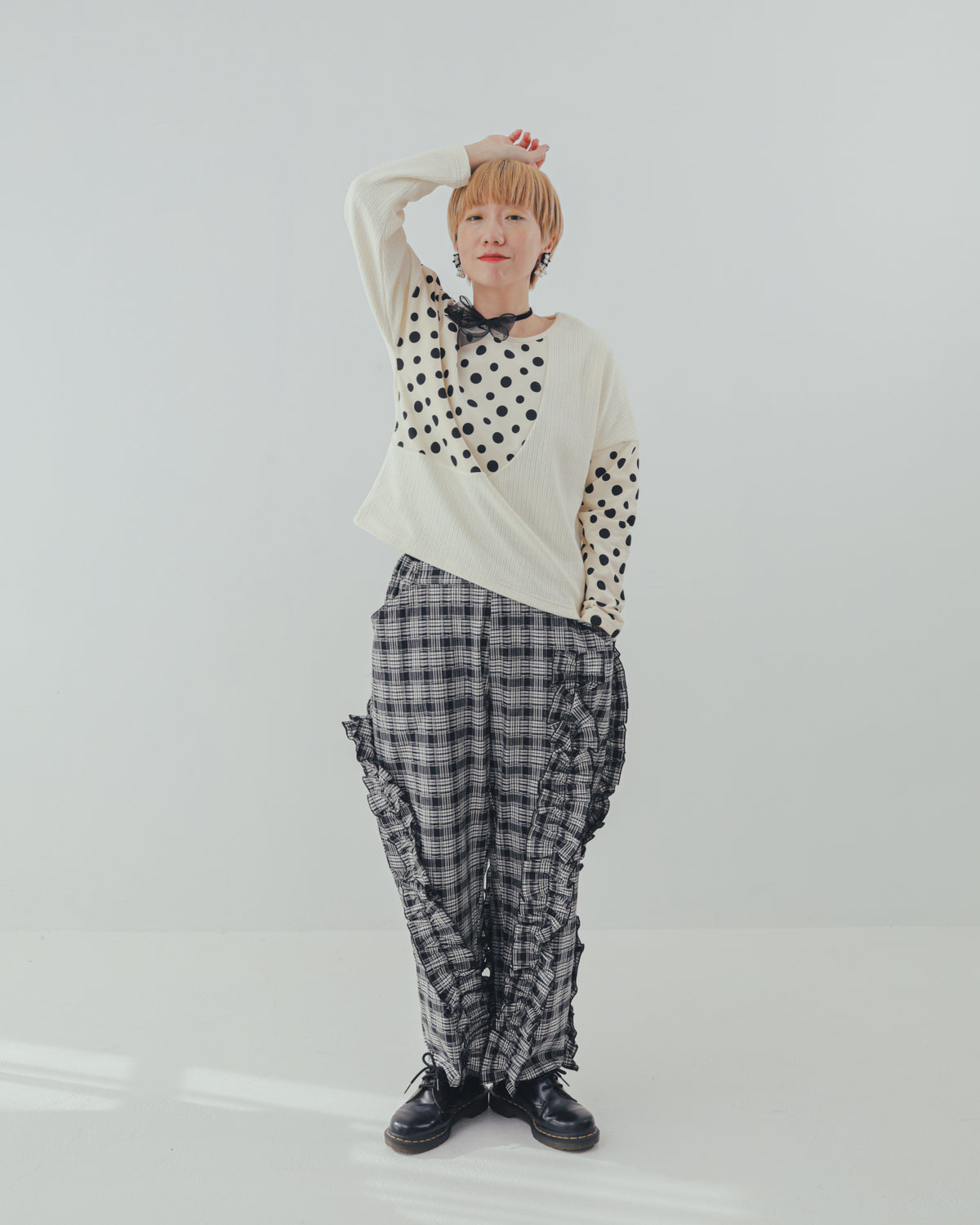 チェックアシメフリルパンツ ladeis  [352-0908-2]