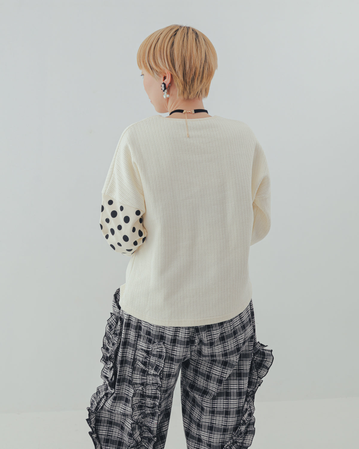 ドット柄切り替えトレーナー ladies  [352-0708-2]