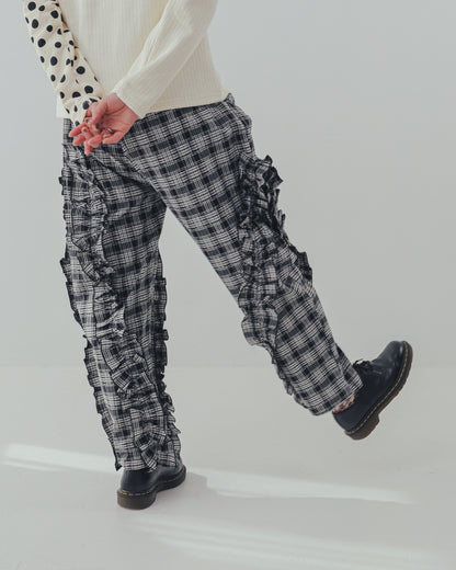 チェックアシメフリルパンツ ladeis  [352-0908-2]
