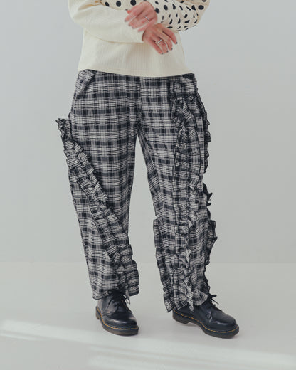 チェックアシメフリルパンツ ladeis  [352-0908-2]