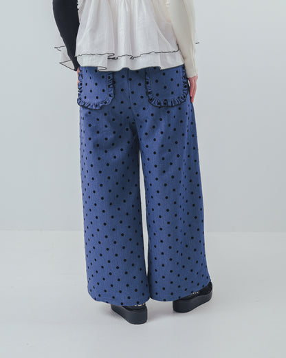 フロッキードットフリルワイドパンツ  ladies   [352-0903-2]