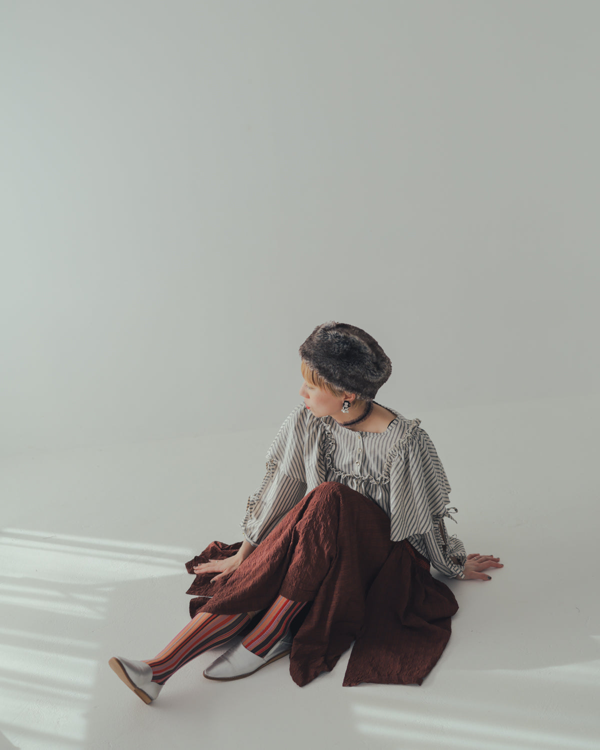 ストライプリボンカットアウトブラウス  ladies  [352-0602-2]