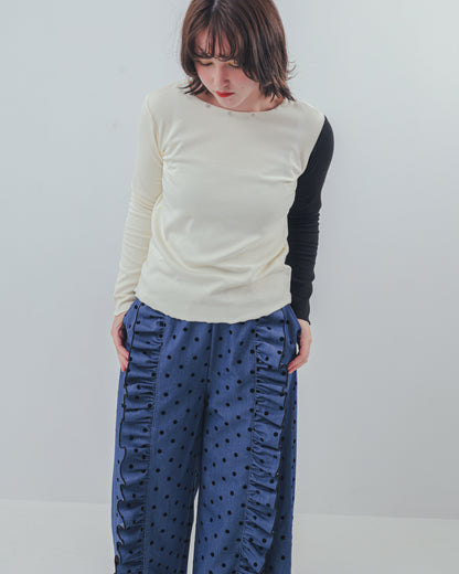 フロッキードットフリルワイドパンツ  ladies   [352-0903-2]