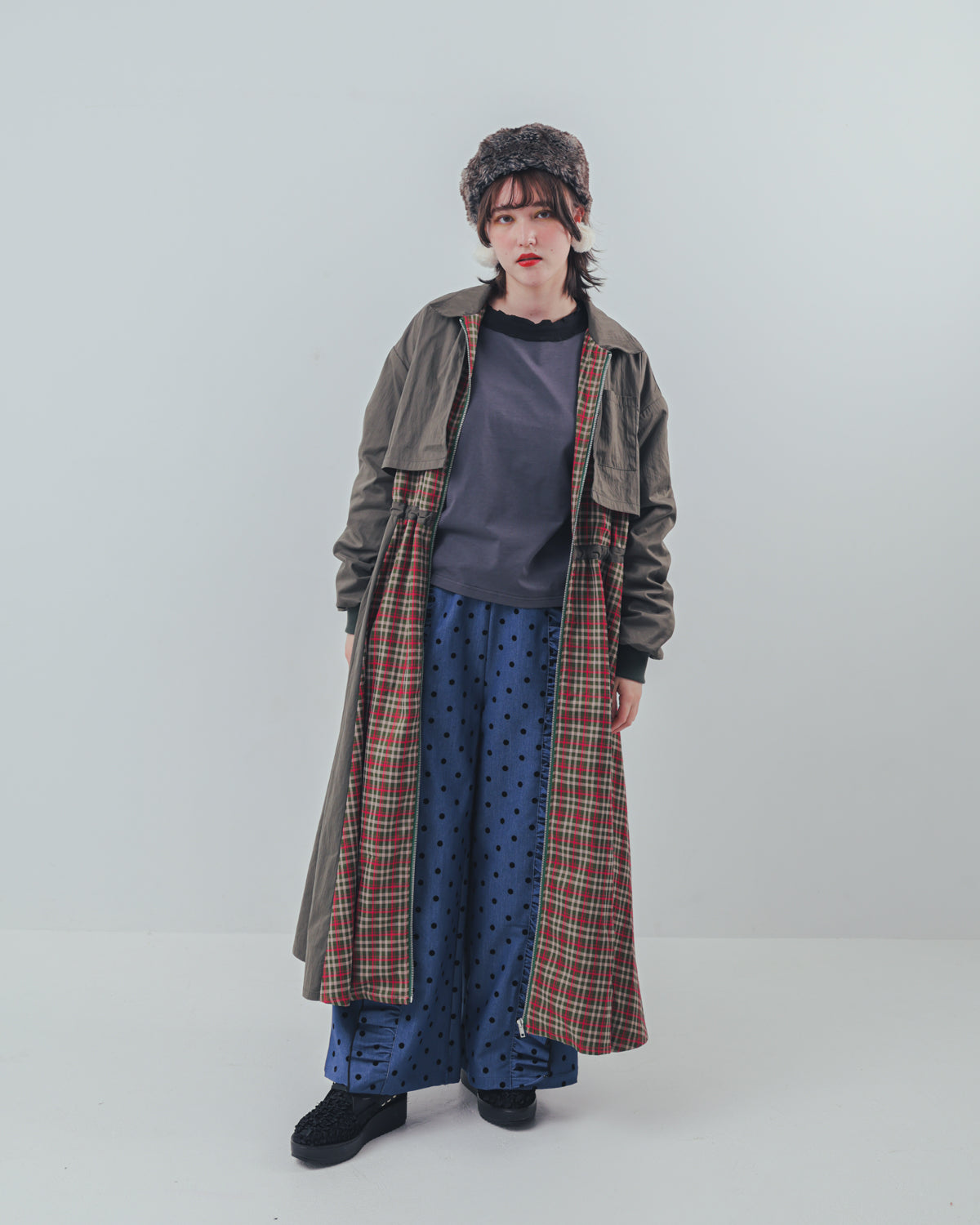 フロッキードットフリルワイドパンツ  ladies   [352-0903-2]