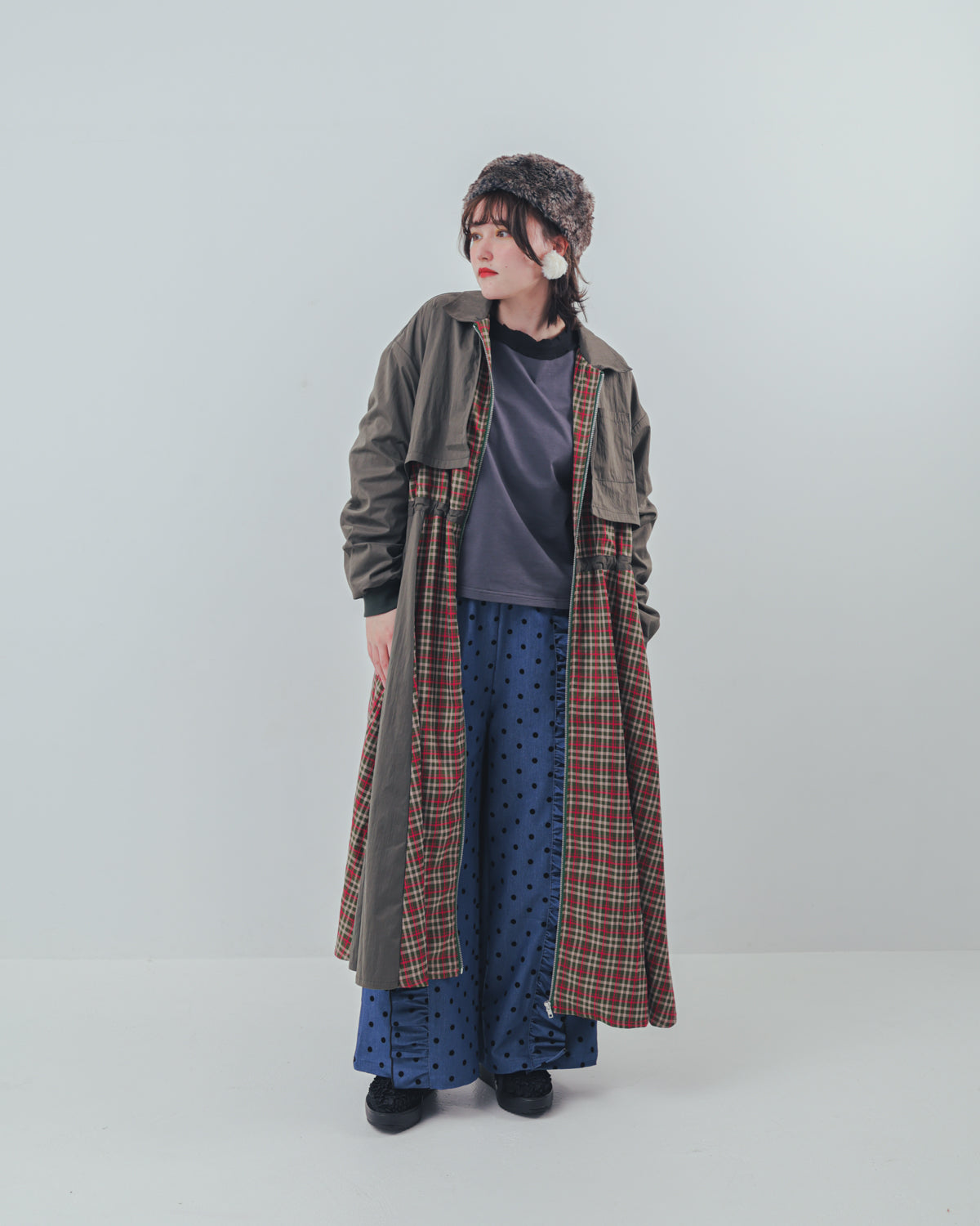 フロッキードットフリルワイドパンツ  ladies   [352-0903-2]