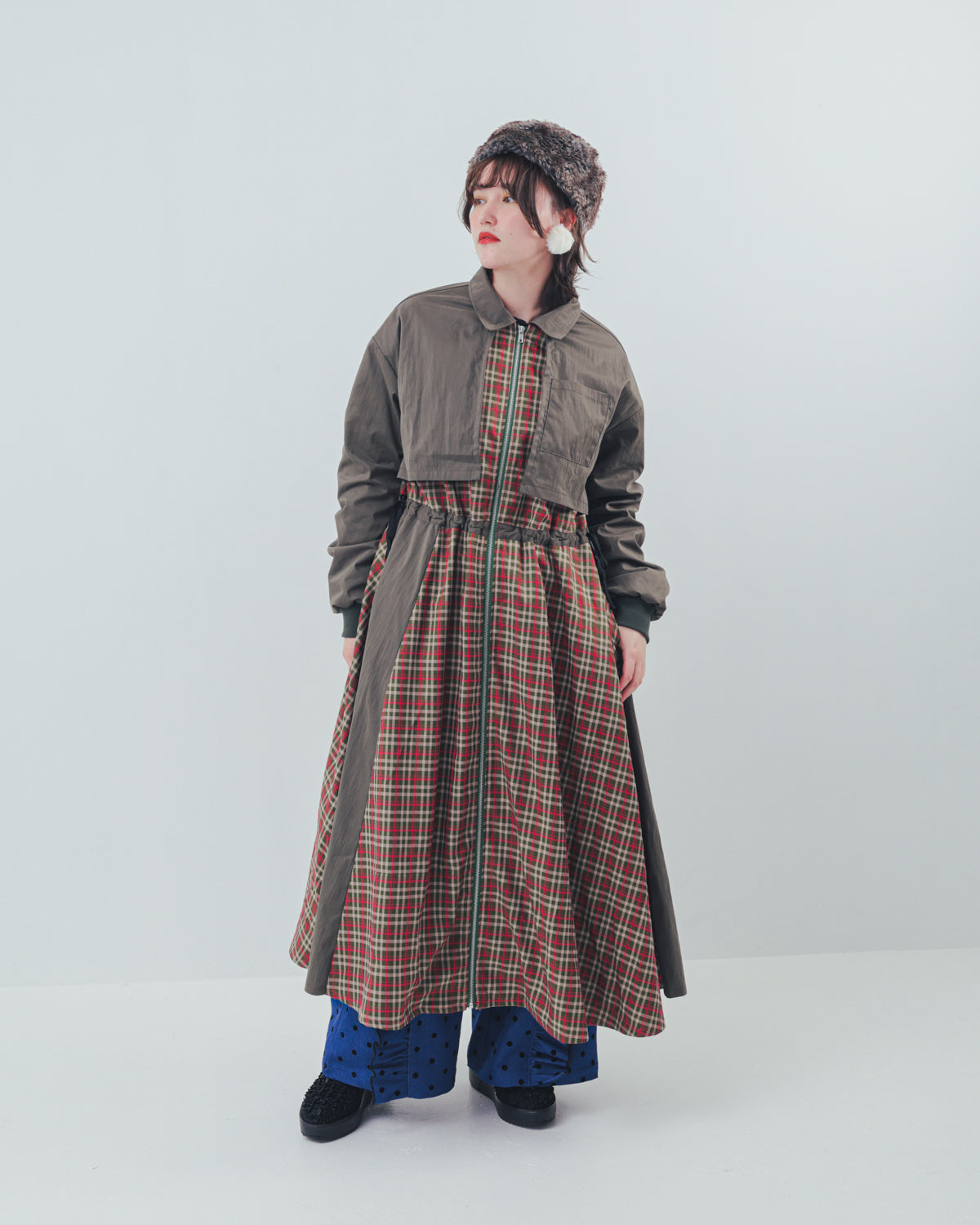 チェックzipperジャケットワンピース   ladies [352-0101-2]