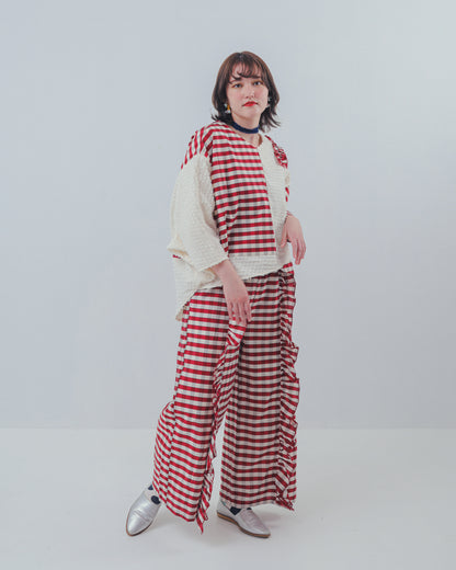 ブロックチェックフリルワイドパンツ  ladies  [352-0901-2]