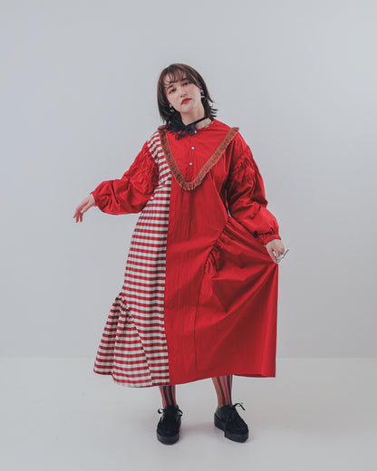 2ピースブロックチェックワンピース ladies  [352-0103-2]